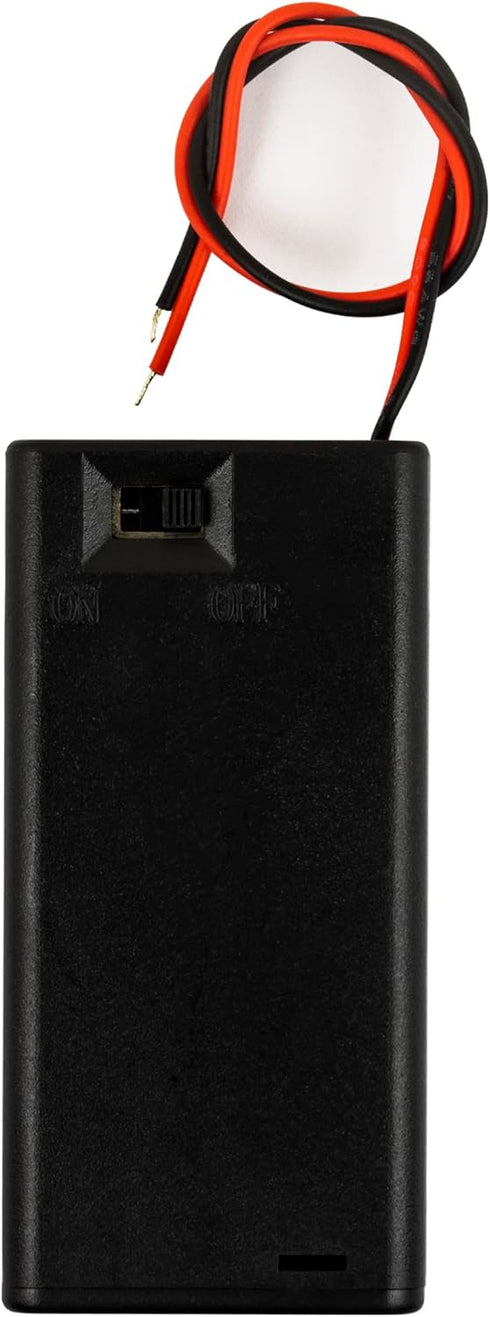 whiteeeen 2pcs AA Battery Box Case with Switch Cover, Black Plastic Cell Holder with Spring Clip and Wire Leads (2X