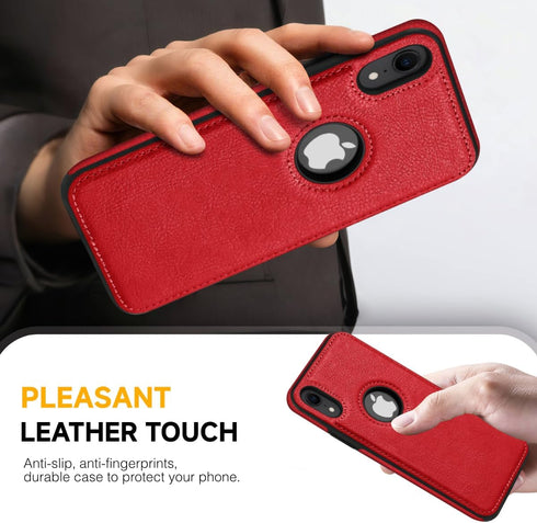 Classy Design Luxury Leather Ultra Slim Phone Case for iPhone XR, Full Body Non-Slip Grip 6.1 Inch (Red)