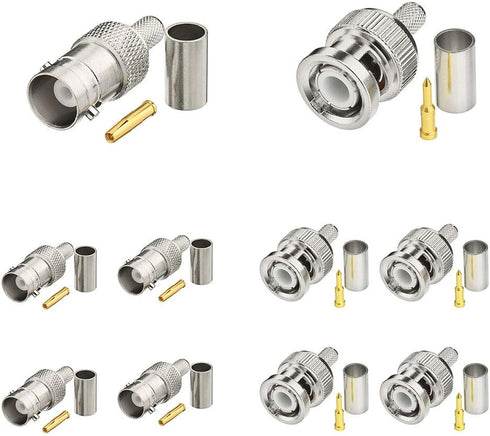 SUPERBAT BNC Crimp Connectors Kit, BNC Male + Female Crimp Solder Attachment for Low Loss Coax Cable