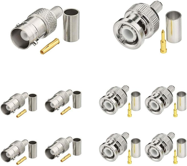 SUPERBAT BNC Crimp Connectors Kit, BNC Male + Female Crimp Solder Attachment for Low Loss Coax Cable