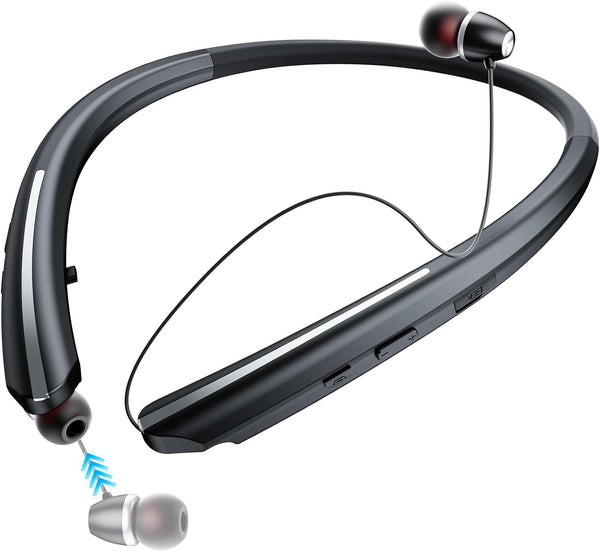 LHKLUK Neckband Bluetooth Headphones, Wireless Retractable Headset with Mic, IPX5 Sweatproof Earphones, Noise