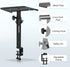 Set of 2 Height Adjustable Studio Monitor Speaker Stands, 12" to 18" with Desk Clamp for Desktop Use.