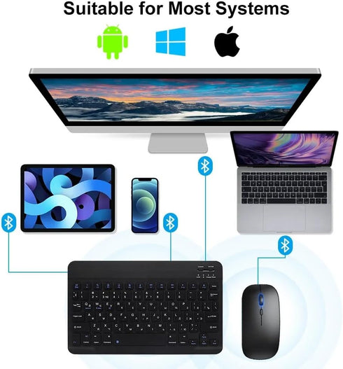 Ultra-Slim Bluetooth Keyboard, Portable Mini Wireless Rechargeable for Apple iPad, iPhone, Samsung Tablet (10 inch