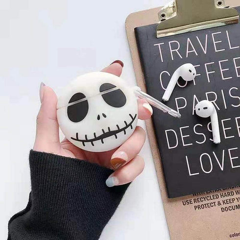 ZOSTLAND 2Pcs White Wireless EarphonCase,horrific Keychain Thick Soft Portable Ring Silicone Shockproof Protective Cover Box Compatible with Apple AirPods 2&1 Case Charge (Clow+Skull,AirPods 2&1)