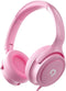 Kids Headphones with Cord, 3.5mm Jack, Safe Volume Control, Built-in Microphone, Pink