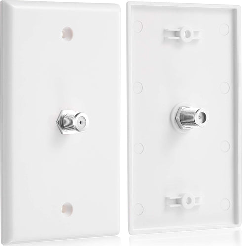 Weewooday 4 Pieces Coax Wall Plate, 1-Port TV Cable Cover Outlet Plate with F-type Connector Coaxial Cable, Screws
