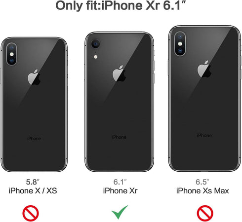 iPhone XR Case with Screen Protector, Shock Absorption Heavy Duty Cover with Kickstand, Black