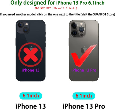 SUANPOT iPhone 13 Pro Wallet Case with RFID Blocking, Flip Book PU Leather Shockproof Cover for Apple 13 Pro, Black