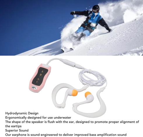 IPX8 MP3 Swimming, (8GB) Player, Hydrodynamic Design Underwater Music Player with Headphones, Ergonomical for Walking