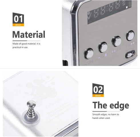 Hemobllo MP3/4 Mini Digital Portable Music Player Micro SD/TF USB Disk Speaker FM Radio (Silver)