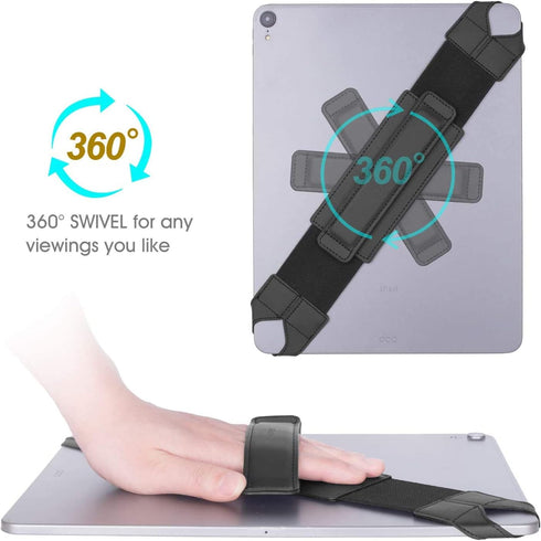 joylink 360 2018, 12.9 Inch Universal Tablet Hand Strap Holder, Degrees Swivel Leather Handle Grip with Elastic Belt