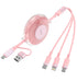 Multi Charging Cable Retractable, Pink 5in1 USB A/C to USB C/Lightning/Micro USB Fast Charging Cord