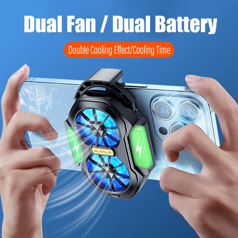 Mobile Phone Cooler with Dual Cooling fan, Cell Phone Radiator Heatsink for iPhone Android Smartphones with Rechargeable Battery, L2R2 Mobile Phone Controller Triggers for PUBG/Call of Duty/Knives Out