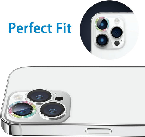 Bling Glitter Camera Lens Protector for iPhone 13 Pro & Pro Max - 9H Tempered Glass, Anti-Scratch, Shockproof - 3Pcs