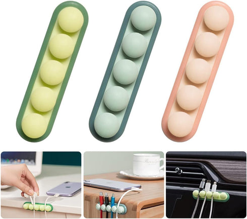 3 Pack Pea Cable Clips, USB Cable Organizer, Charging Cord Holder, Wire Management for Car Office Desk Workbench Bedroom Bedside Nightstand (6-Pack)