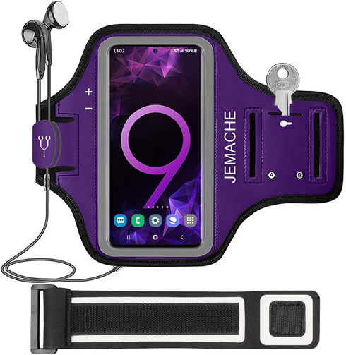 JEMACHE Gym Run Workout Armband for Galaxy Note 10+, 9, 8, Water Resistant Case with Key Holder, Purple