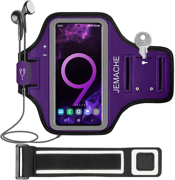 JEMACHE Gym Run Workout Armband for Galaxy Note 10+, 9, 8, Water Resistant Case with Key Holder, Purple