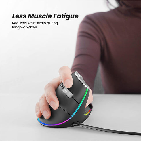 Nulea M504 Wired Vertical Mouse, USB Ergonomic Optical Mouse with 4 Adjustable DPI, Grey