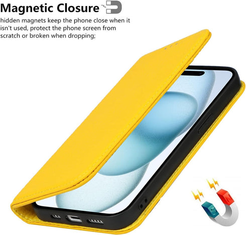 iCoverCase 15 6.1 Inch Compatible with iPhone Wallet Case with Credit Card Holder and Wrist Strap, RFID Blocking
