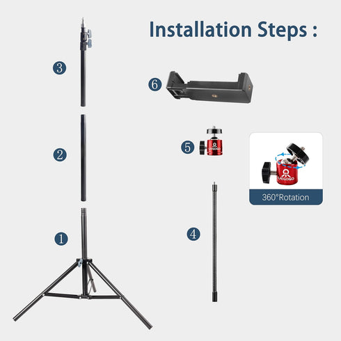 UEGOGO 86" Phone Tripod Stand, Tall Tripod with Flexible Gooseneck & Bluetooth Remote, Adjustable Phone Holder