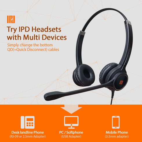 IPD IPH-255 Phone Headset with Noise Cancelling Microphone, Compatible with Cisco Landline Phones