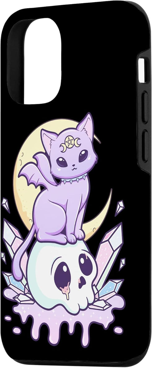 iPhone 13 Kawaii Pastel Goth Cute Creepy Witchy Cat and Skull Case