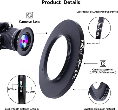 49mm to 67mm Camera Filters Ring,Filters Ring Compatiable All Brands 49mm Lens to 67mm UV ND CPL Camera Filter accessory.Made of CNC.