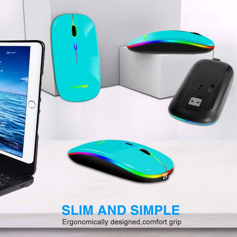 Wireless Bluetooth Mouse for Laptop, Rechargeable 2.4G USB Optical Mouse, LED Slim Dual Mode (Bluetooth 5.0 and 2.4G)