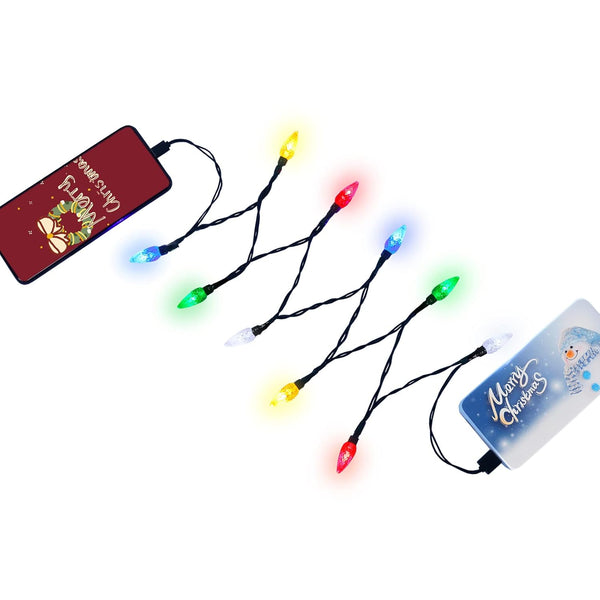 LED Christmas Lights Phone Charging Cable, USB Bulb Charger Holiday Gift, 50 inch 10 LED Multicolor Cord