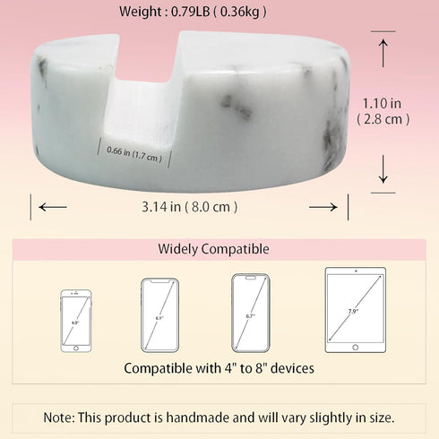 Marble Phone Stand, Luxurious Marble Holder for Cellphone Tablet, Desk Phone Stand with Non-Slip Silicone Dots