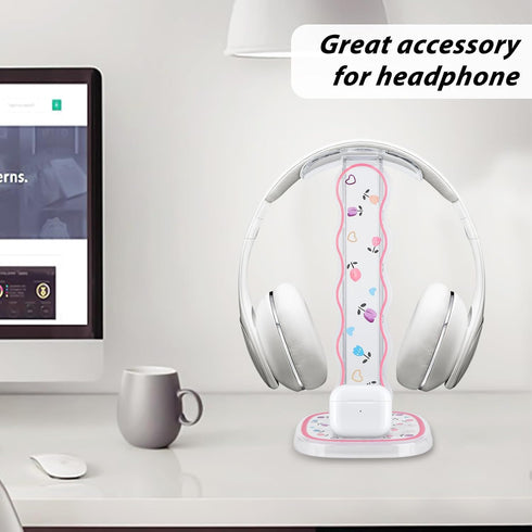 CamyCosy Headphone Stand Gaming Headset Holder for Desk, Clear Tulip Flowers Pattern Cellphone Stand for All Headphones