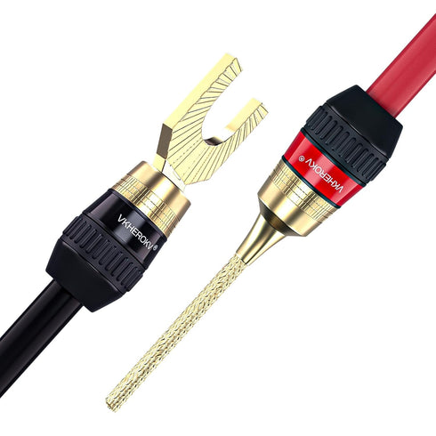 KK Cable YM-2C 10 Gauge Speaker Wire, 1 Pair Set with 24k Gold Plated Copper Connectors, 3M