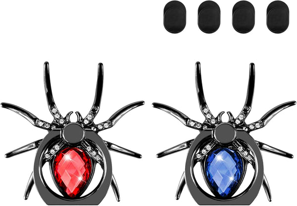 2pcs Spider Cell Phone Ring Holder Stand with 4pcs Hanging Hook for All Smartphones and Tablets (Blue+Red)