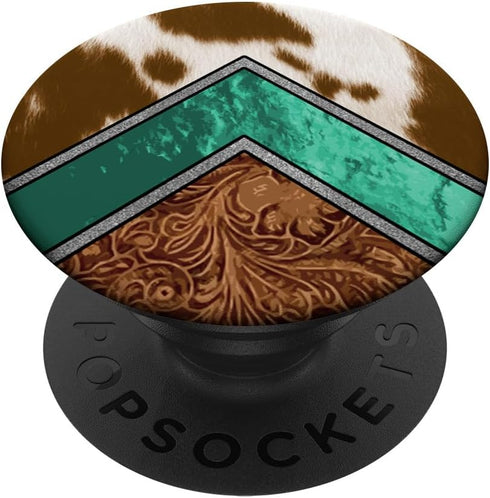 Cowhide Turquoise Brown Pattern Cool Cow Animal Print PopSockets Standard PopGrip