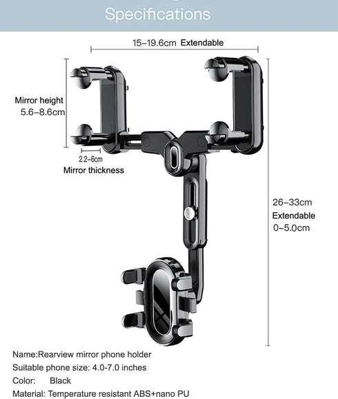 360° Rotatable and Retractable Car Phone Holder, Adjustable Mount for All Mobile Phones