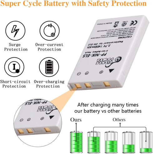 Pickle Power EN-EL5 Battery and LED Charger - Compatible with Nikon Coolpix 3700, 4200, 5200, 5900, 7900