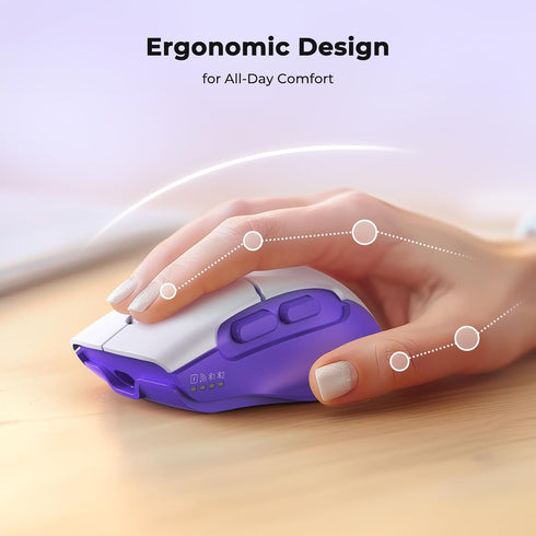 MEETION Wireless Mouse for Laptop, Ergonomic Rechargeable Mouse with USB and Bluetooth, 4 Adjustable DPI, Purple White