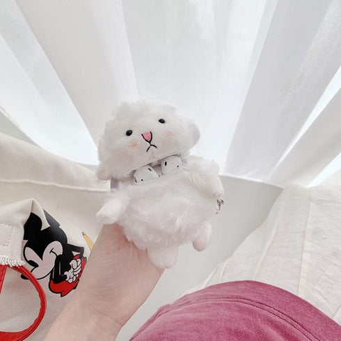 Yatchen Cute 3D Cartoon Fur Sheep Design Plush Case Compatible with AirPods 1&2, Funny Cover with Keychain