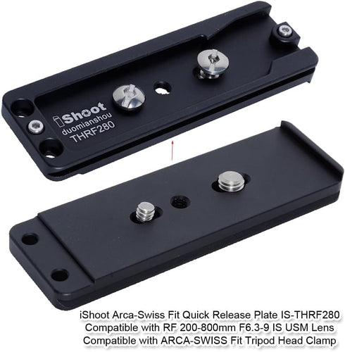 iShoot Arca-Swiss Fit Camera Quick Release Plate Compatible with Canon RF 200-800mm F6.3-9 IS USM Tripod Mount Ring Lens Collar Support Bracket, Used for Arca Fit Tripod Head Clamp
