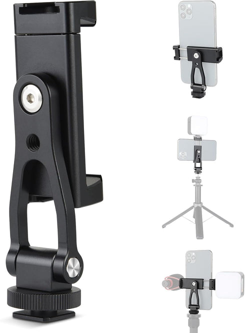 UTEBIT Universal Phone Tripod Mount with Cold Shoe Mount, 1/4" Thread 180 Tilt