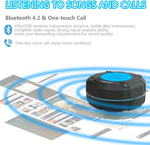 IPX7 Waterproof Shower Speaker - Bluetooth Speaker with Loud HD Sound, Portable with Suction Cup & Hook, Blue