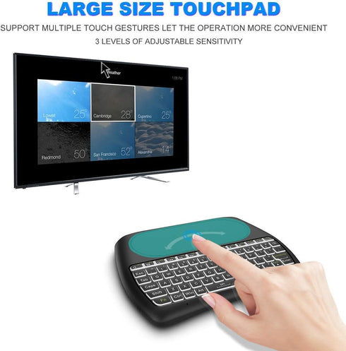 Mini Bluetooth Keyboard D8, Rechargeable Wireless Keyboard with Touchpad, Backlit Handheld Remote, 2.4G WiFi/BT4.2 for