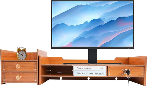 WDZCZDoo Computer Monitor Stand, Computer Rack with Storage, Wooden Laptop Monitor Stand, Wood