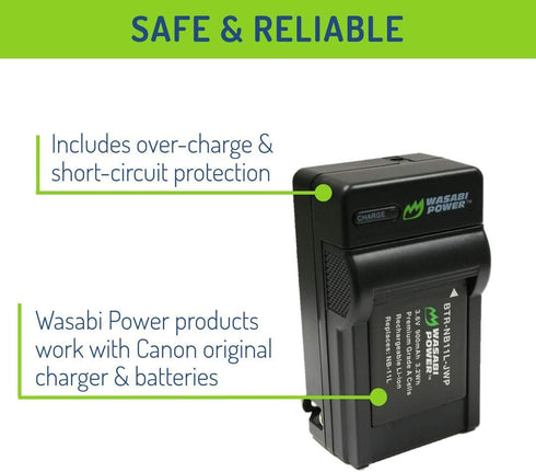 Wasabi Power Battery and Charger (2-Pack) for Canon NB-11L, NB-11LH, PowerShot A2300 IS