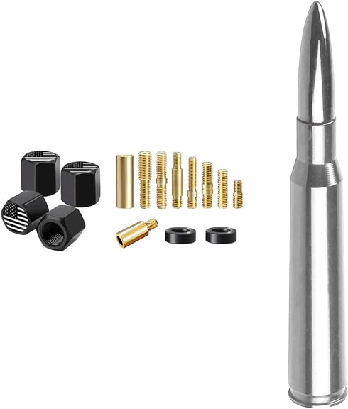 HVSTTPK 1500 2500 3500 F150 F250 F350 Truck Car Bullet Antenna with Valve Stem Caps Mast for GM Chevy Silverado HD Ford