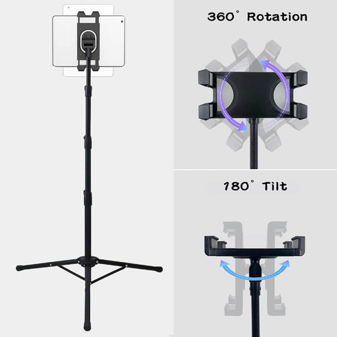Raking 360Rotating 5.5-12.9 Inch Tablet Floor Stand, Height Adjustable Cellphone Floor Stand with Tripod Mount