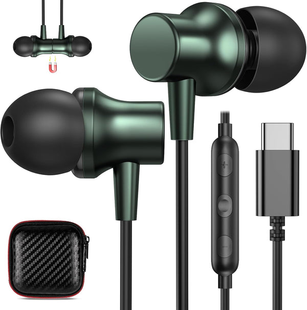 COOYA USB C Headphones, Type C Wired Earbuds with Bass Stereo, Noise Canceling Earphones for iPhone 15 Pro, iPad 10,