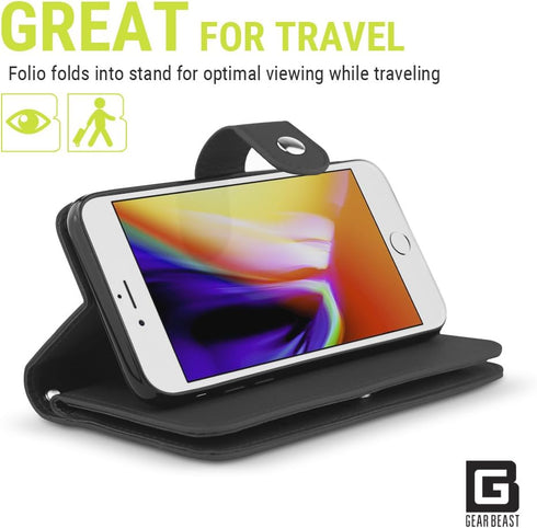 Gear Beast Flip Cover Dual Folio Case for iPhone Xs MAX, Slim Protective PU Leather Wallet Case with 7 Slot Card Holder