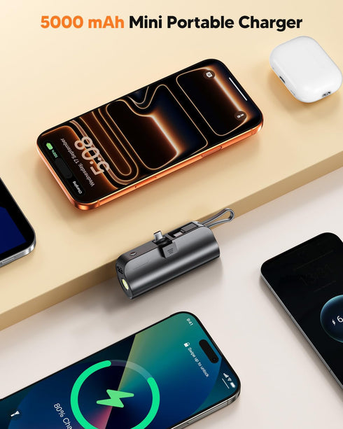 Szfakuer 5000mAh Cables,5V 2.4A Bank,2 Pack 17-12 Mini Portable Charger with Built-in Type C Connector & USB-C Small