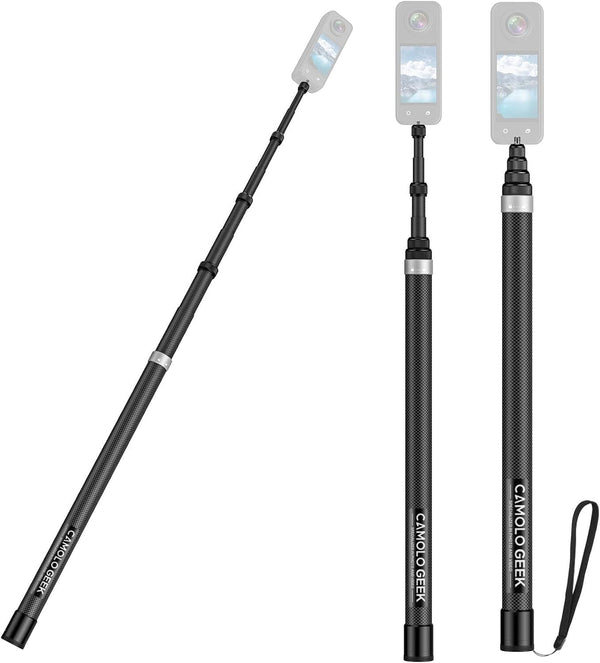 CAMOLO GEEK 118"/3.0m Invisible Selfie Stick Carbon Fiber, 9.8ft Extended Super Long Pole Compatible